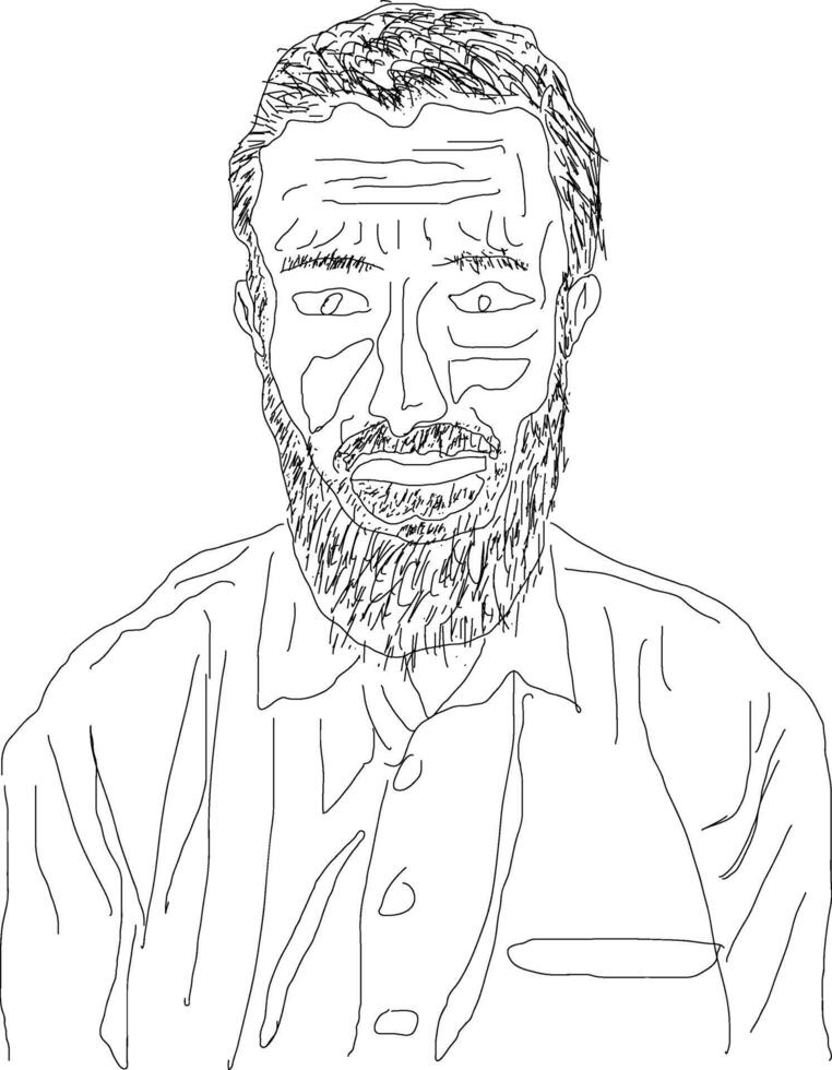 Detailed line drawing portrait of a mature man. vector