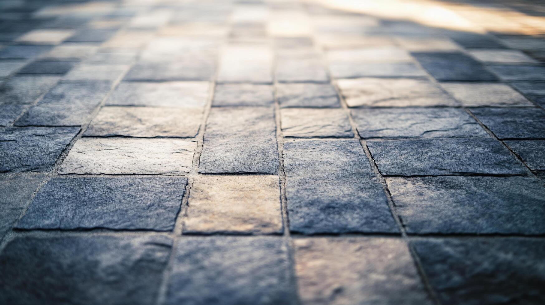 Close up of a tiled floor with a blue and white pattern. The tiles are arranged in a grid, and the overall mood of the image is calm and serene photo