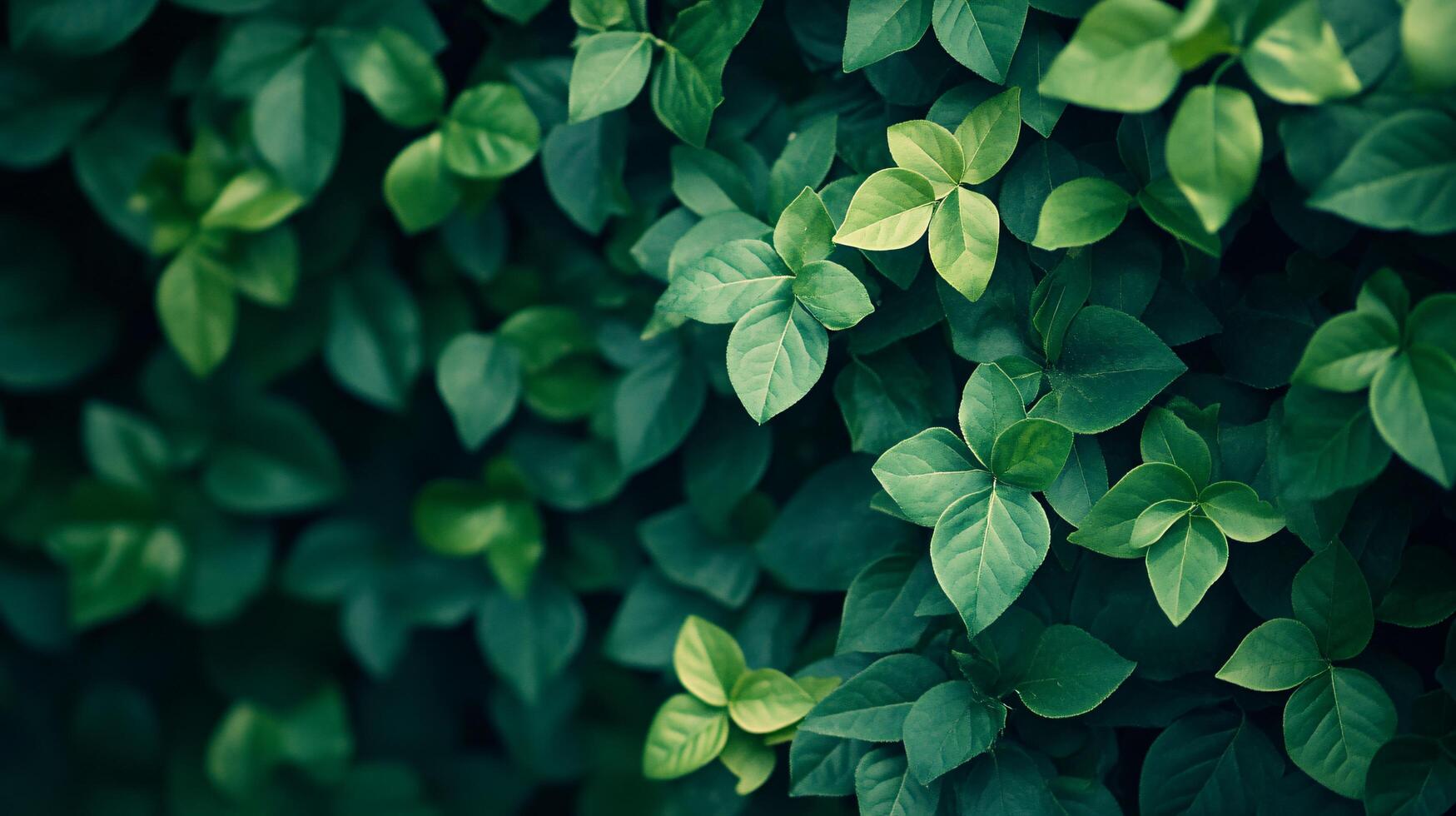 Lush green bush with leaves that are green and full. The leaves are arranged in a way that creates a sense of depth and dimension. The image conveys a feeling of tranquility and serenity photo