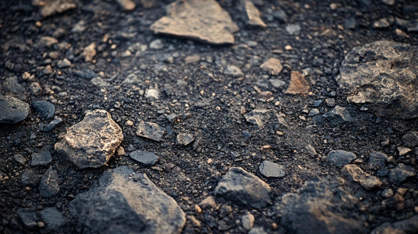 Close up of a rocky surface with a few large rocks. The image has a moody and desolate feel to it, with the rocks appearing to be scattered and disorganized photo