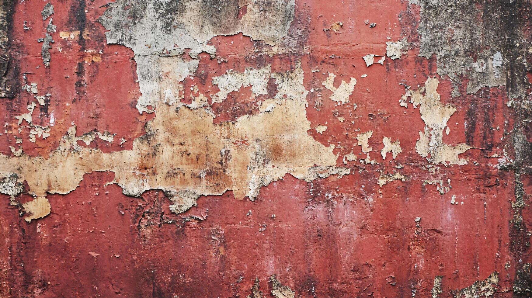 Wall with a lot of peeling paint and a few holes. The wall is red and has a lot of texture photo