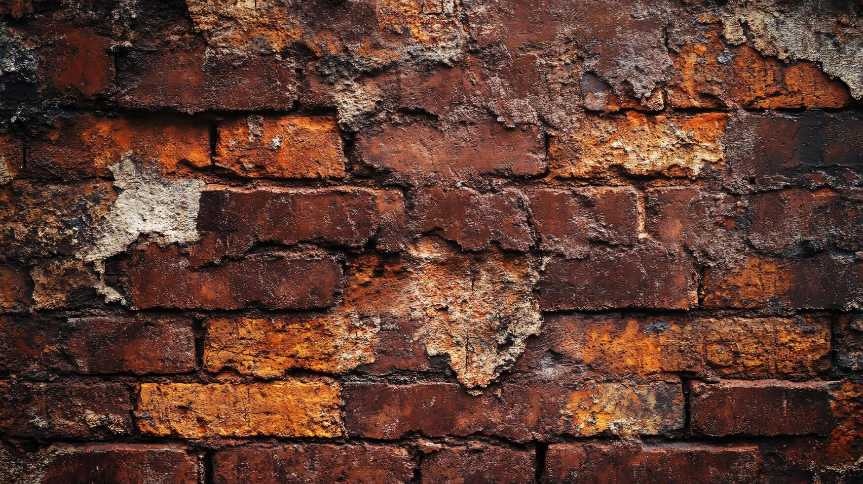 Brick wall with a lot of cracks and dirt on it. The wall is brown and has a rough texture photo