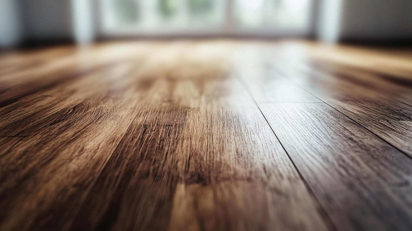Wooden floor with a window in the background. The floor is made of wood and has a natural, warm appearance photo
