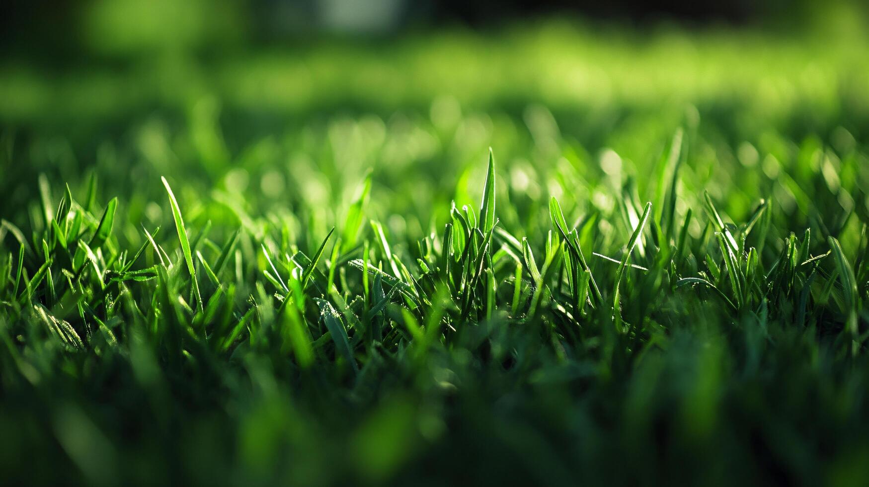 Field of green grass with the sun shining on it. The grass is lush and vibrant, creating a peaceful and serene atmosphere photo