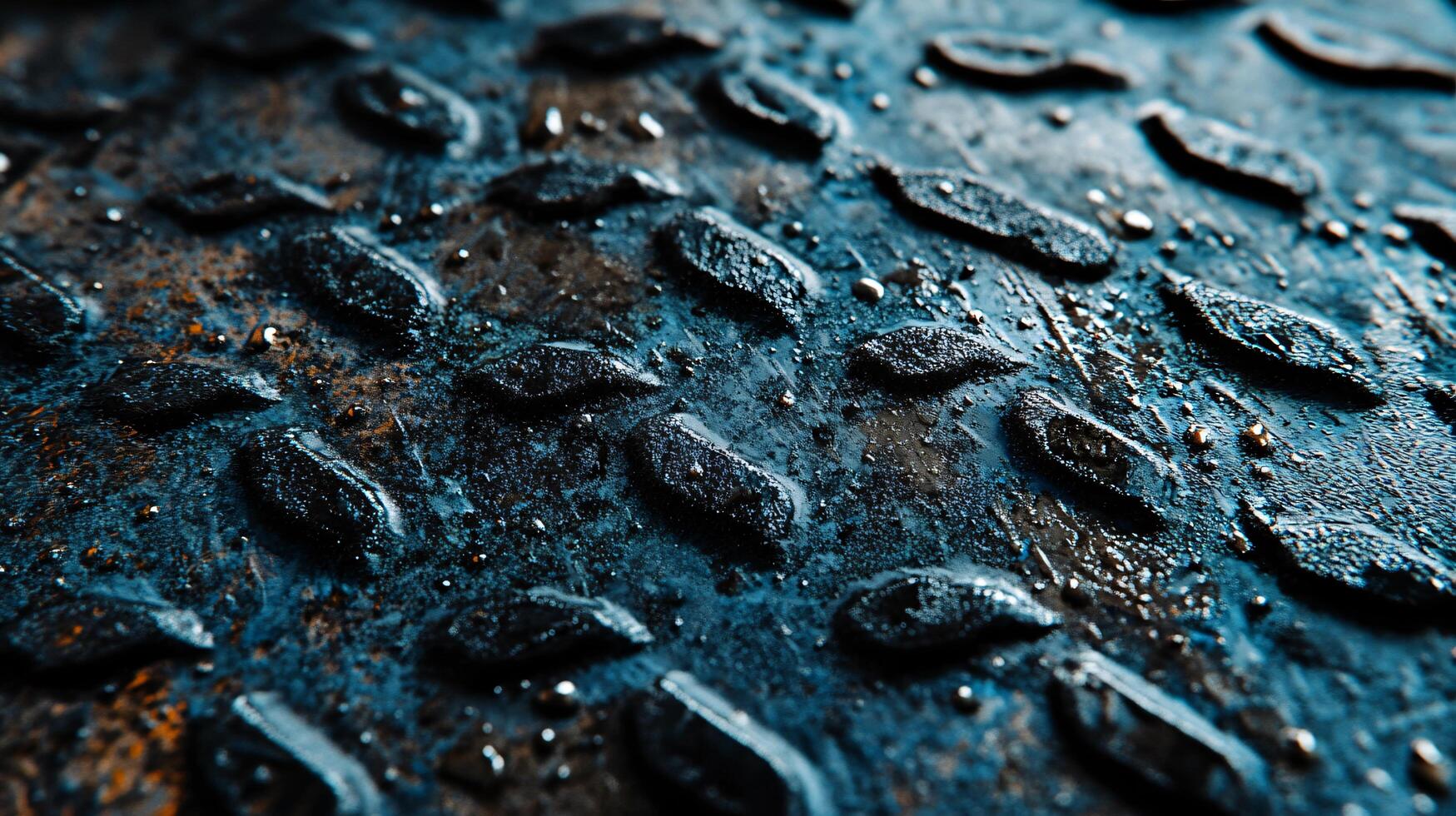 Close up of a metal surface with a blue and silver color. The surface is wet and has a metallic texture photo