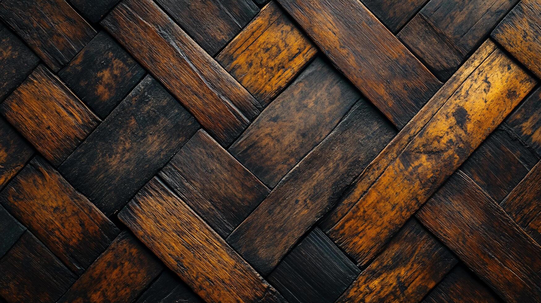 Wood grain pattern with a dark brown color. The pattern is made up of many small pieces of wood photo