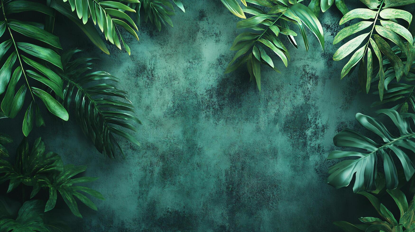 Green background with leaves and a leafy green plant. The background is a mix of green and brown photo