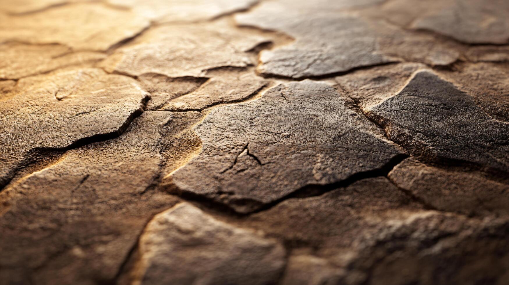 The image is of a rocky surface with a lot of cracks and crevices. The texture of the surface is rough and uneven, giving it a rugged appearance. Scene is one of ruggedness and toughness photo