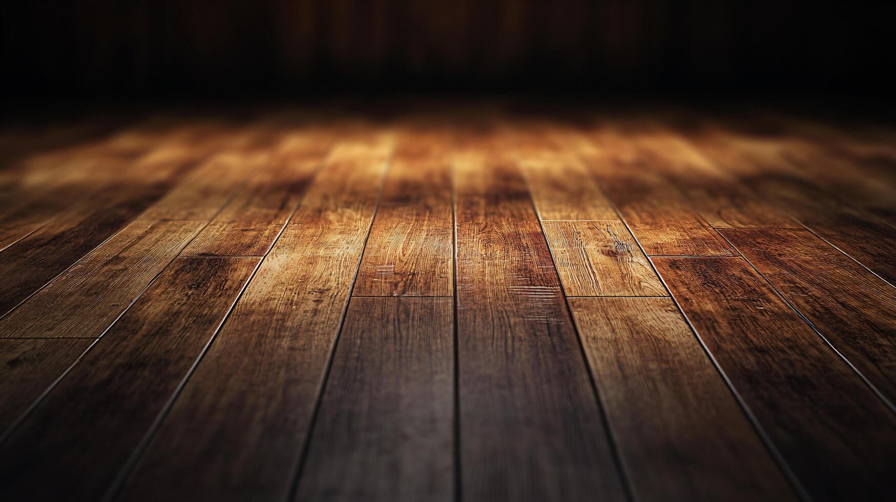 Wooden floor with a dark brown color. The floor is empty and has a natural look. The image has a warm and inviting mood photo