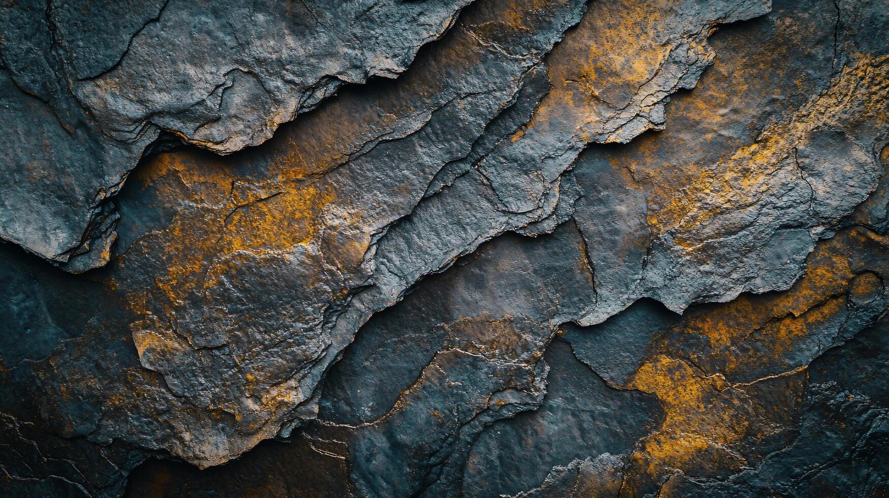 Rocky surface with a mix of blue and brown colors. The rocks are jagged and rough, giving the impression of a harsh and rugged environment. The contrast between the blue photo
