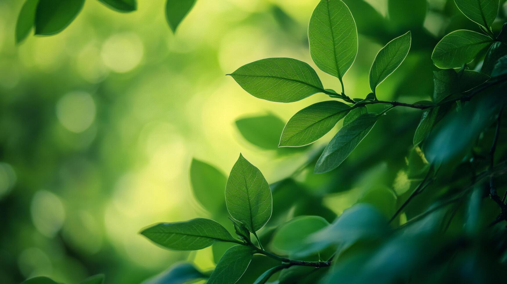 Lush green tree with wet leaves is surrounded by a forest. The leaves are shiny and vibrant, giving the impression of a healthy and thriving ecosystem photo