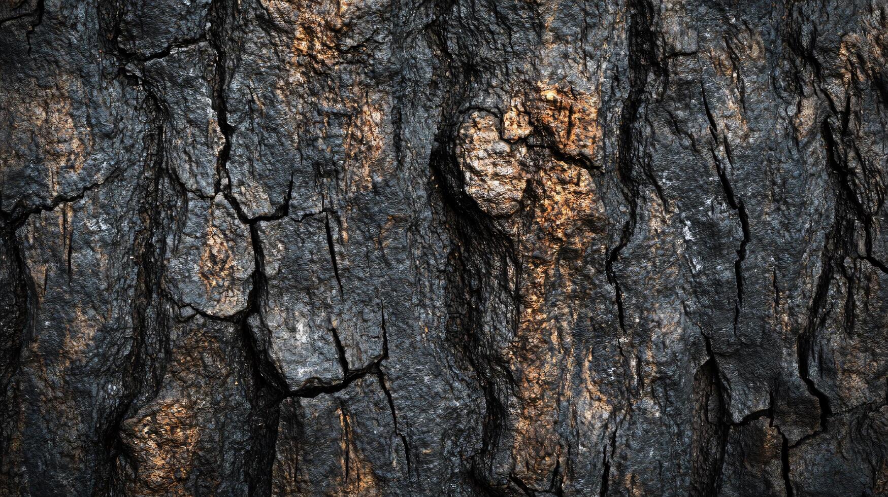 Close up of a tree trunk with a rough, cracked surface. The bark is brown and the wood is weathered photo