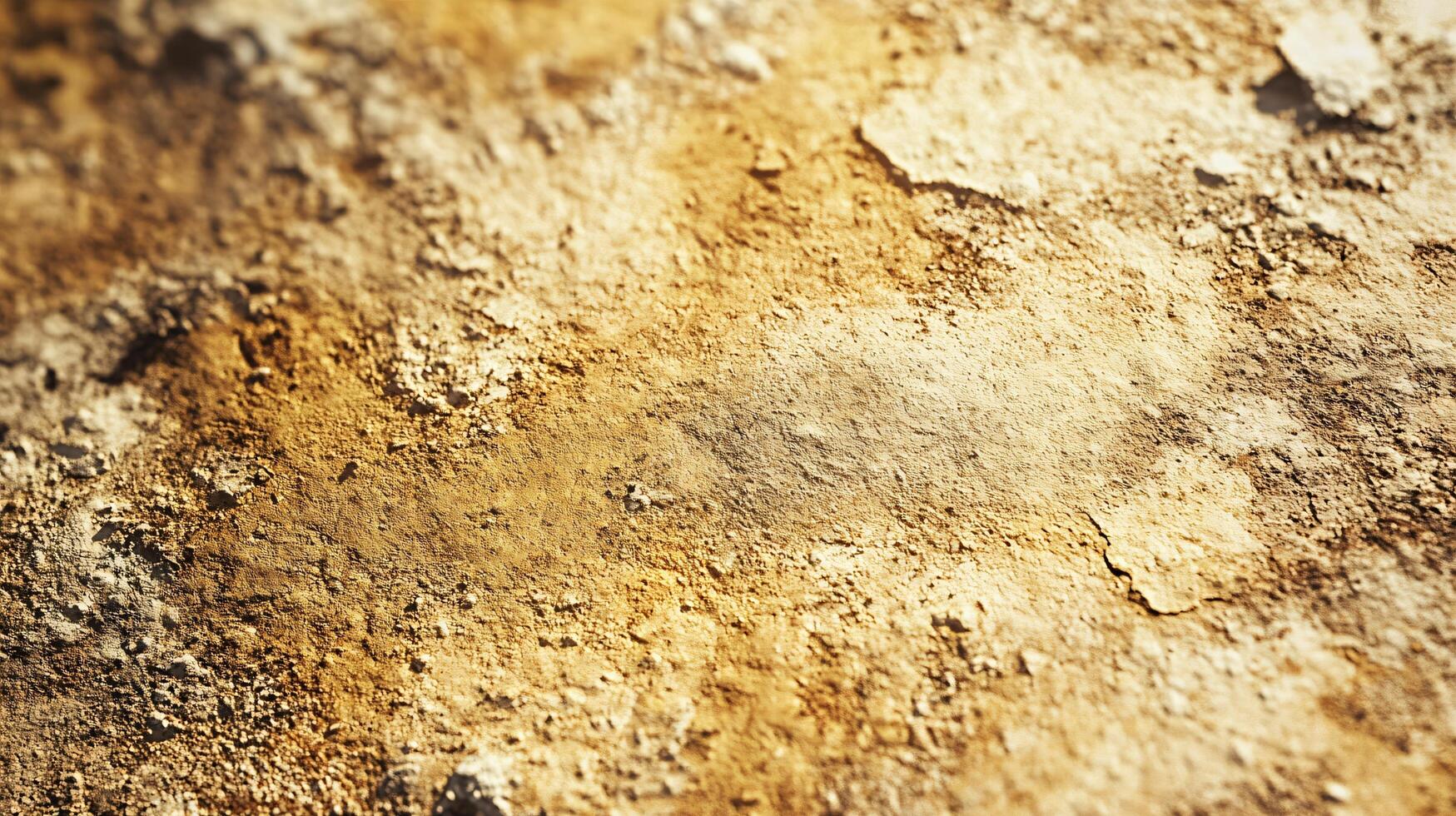 Close up of a sandy surface with a few small rocks scattered about. The image has a somewhat rough and rugged appearance, with the sand and rocks creating a sense of texture and depth photo