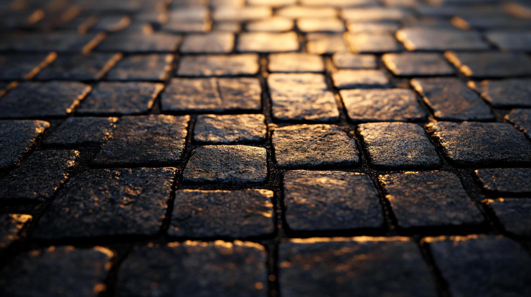 Close up of a brick sidewalk with a dark blue color. The bricks are arranged in a pattern and the image has a moody and mysterious feel to it photo