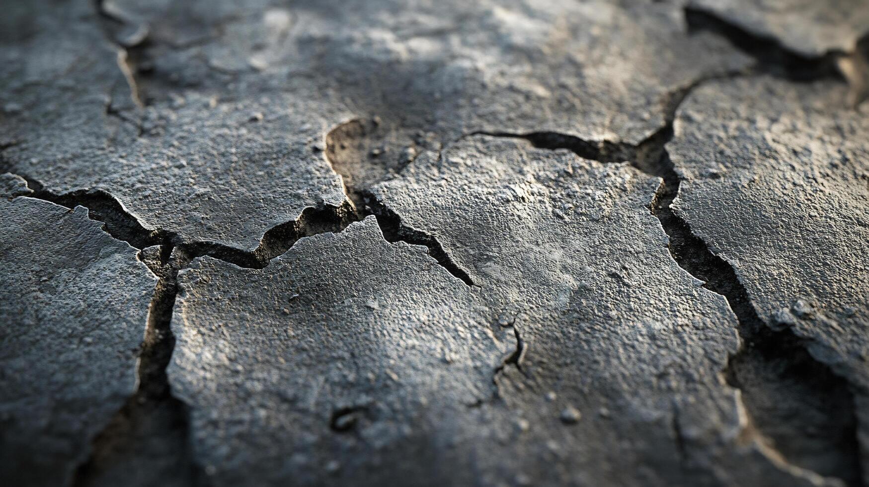 Cracked and broken surface with a rough texture. The cracks are deep and wide, and the surface is uneven. Concept of decay and abandonment, as if the surface has been left to weather photo