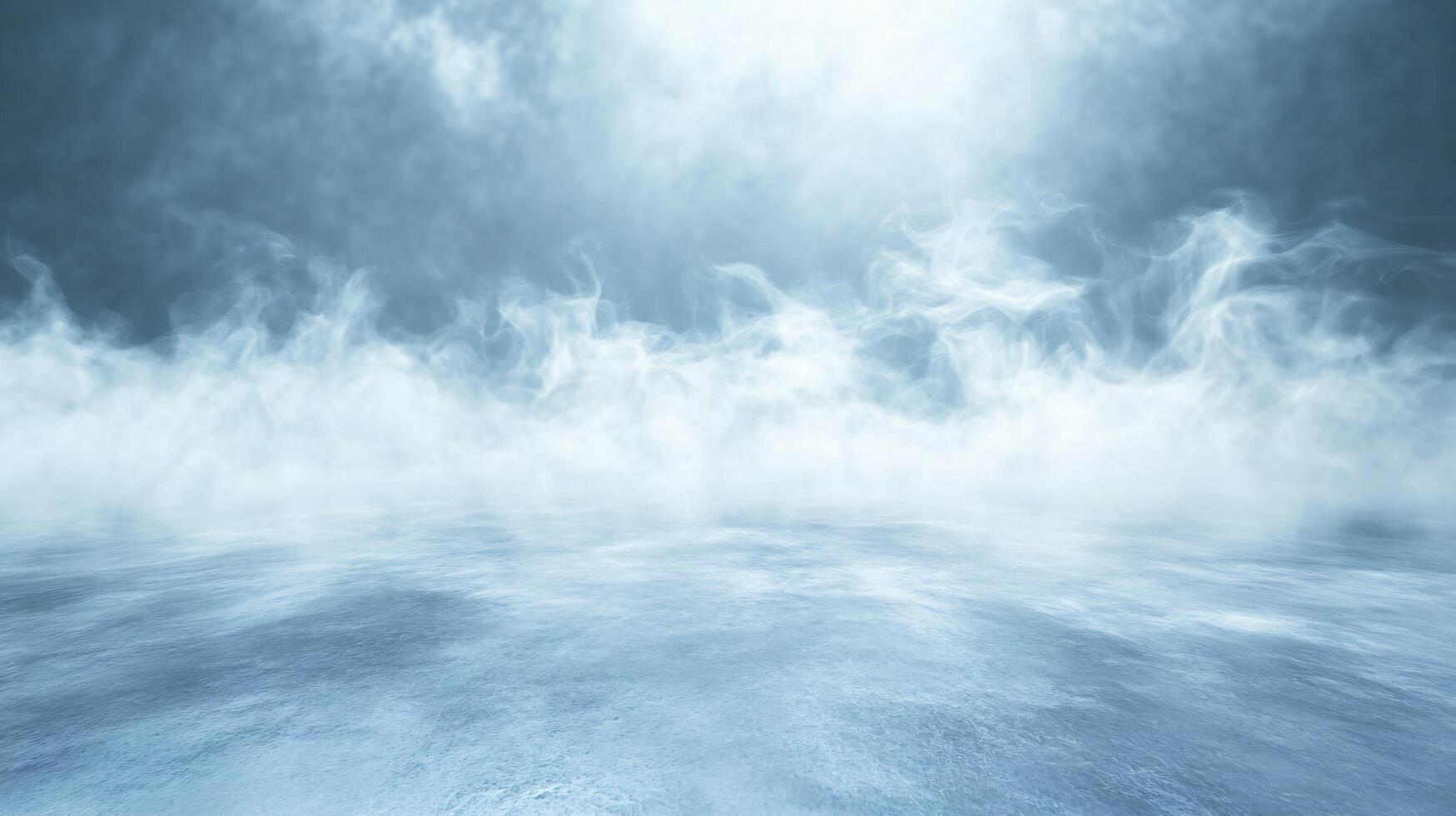 Blue sky with white clouds and a foggy mist. The mist is thick and the sky is clear photo