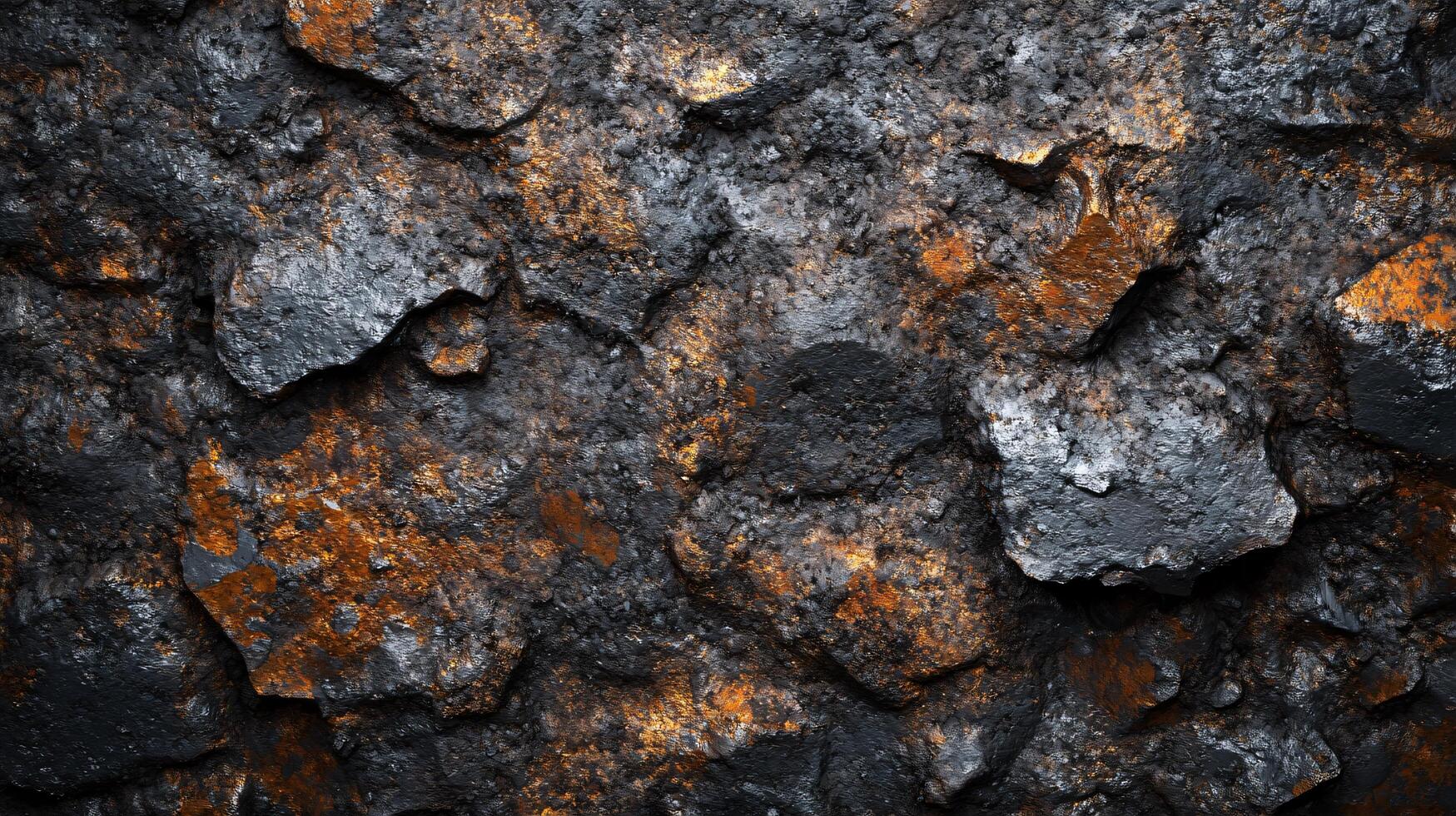 Close up of a rock wall with a lot of texture and a lot of orange and brown. The wall is made up of many small rocks, some of which are larger than others photo