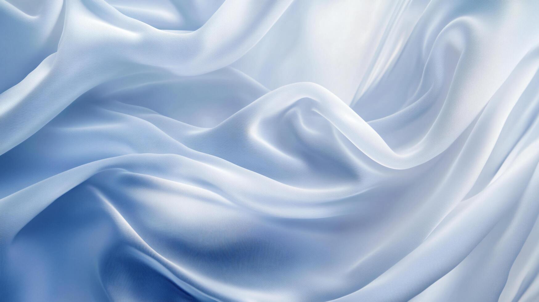 Blue and white fabric with a pattern of waves. The fabric is smooth and has a shiny appearance photo