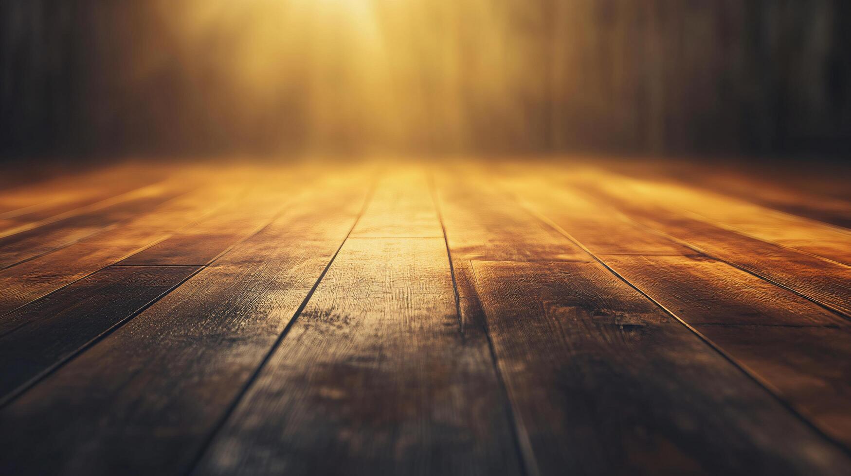 Wooden floor with a sun shining on it. The sun is casting a shadow on the floor photo