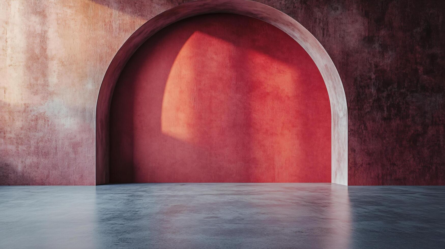 Red archway with a red wall behind it. The archway is open and the wall is covered in red paint. Scene is warm and inviting photo