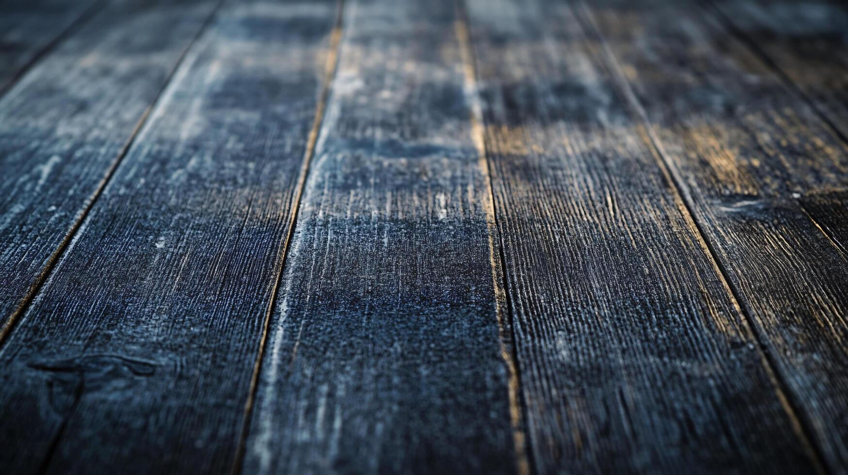The image is of a wooden floor with a dark blue color. The floor is made of wood and has a grainy texture. The floor appears to be old and worn, with some areas looking like they have been burned photo