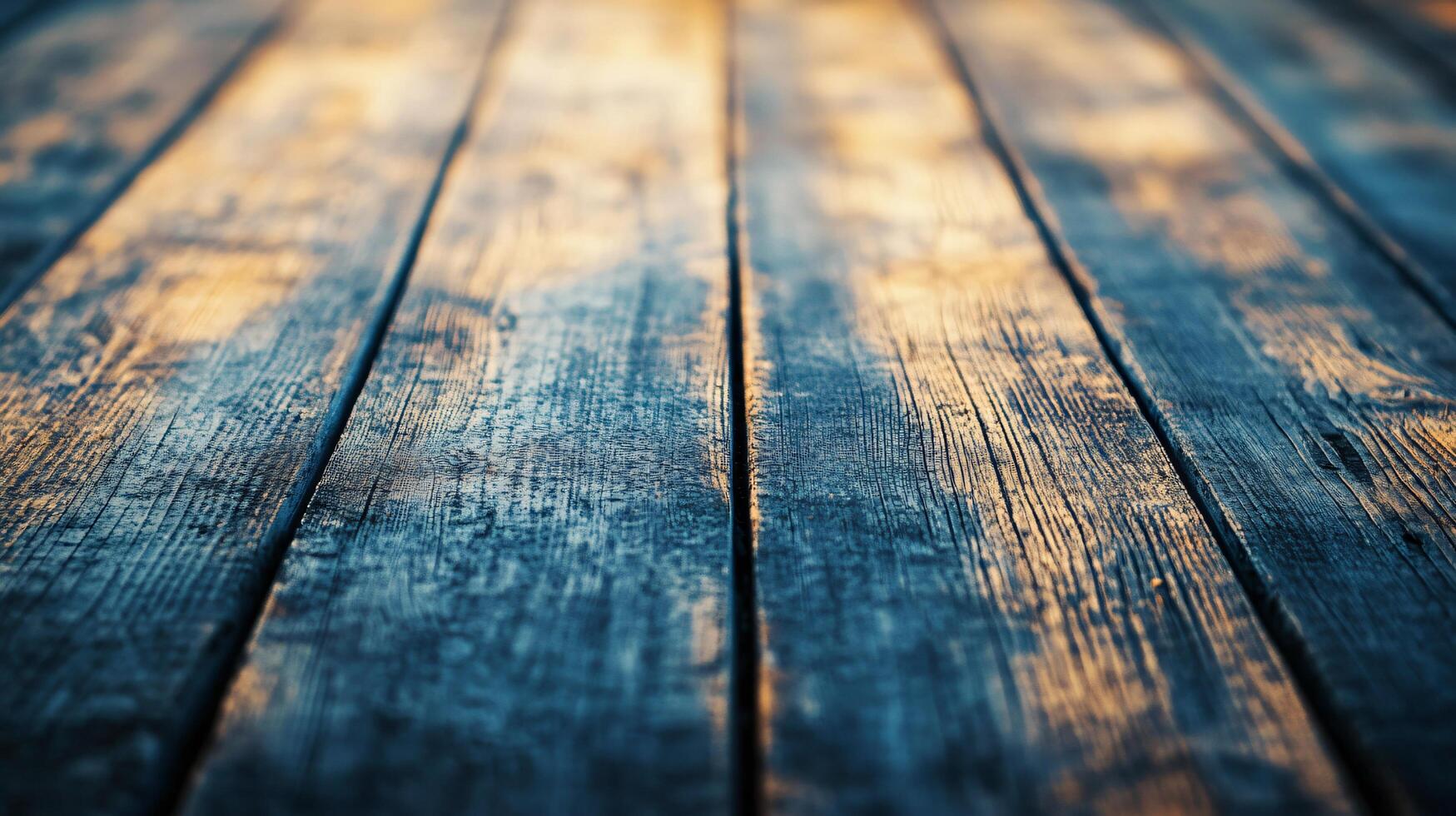 Wooden floor with a blue and yellow pattern. The wood grain is visible, and the colors of the wood create a warm and inviting atmosphere photo