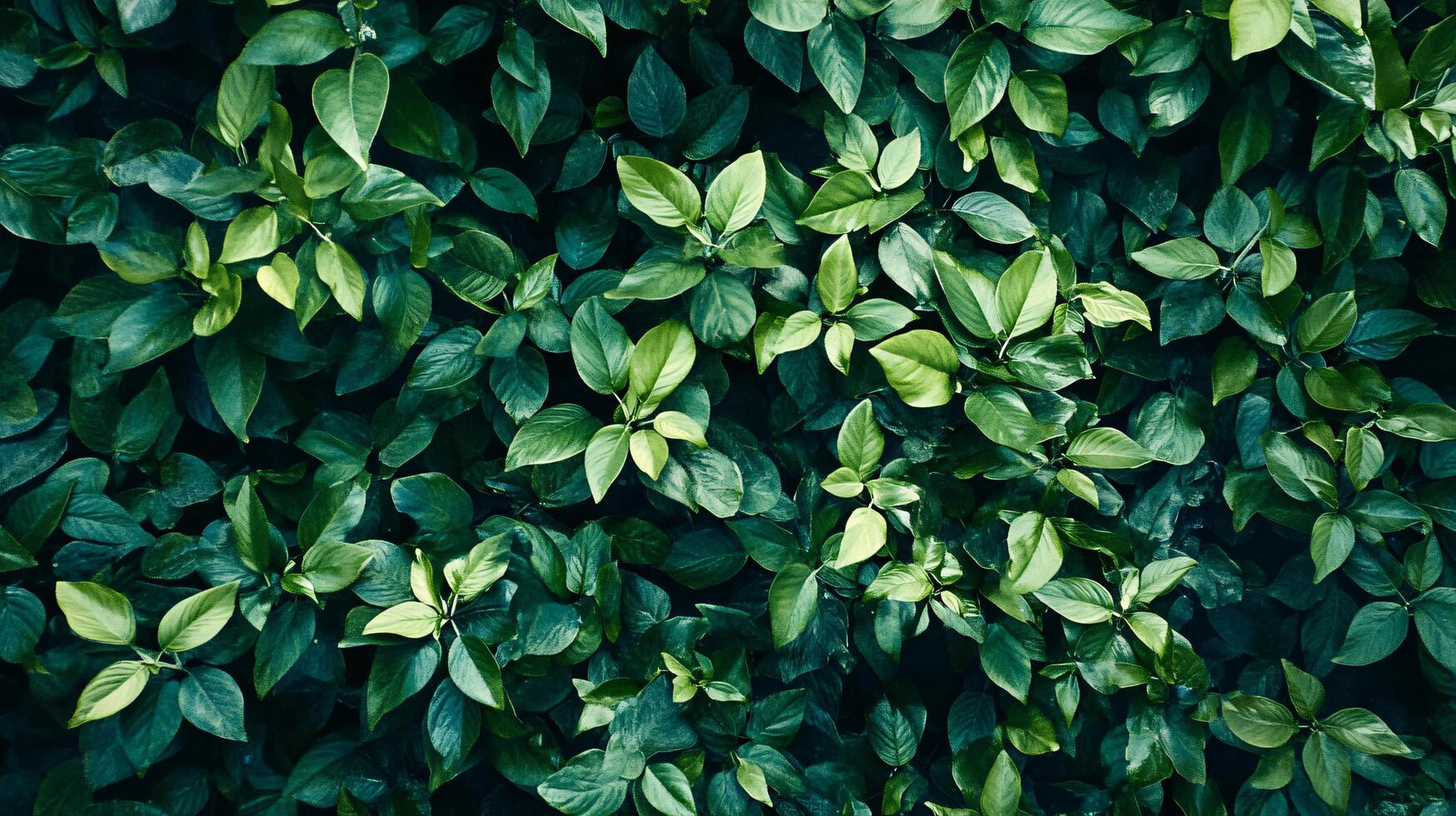 Lush green bush with leaves that are green and shiny. The leaves are arranged in a way that creates a sense of depth and dimension. The image conveys a feeling of tranquility and serenity photo