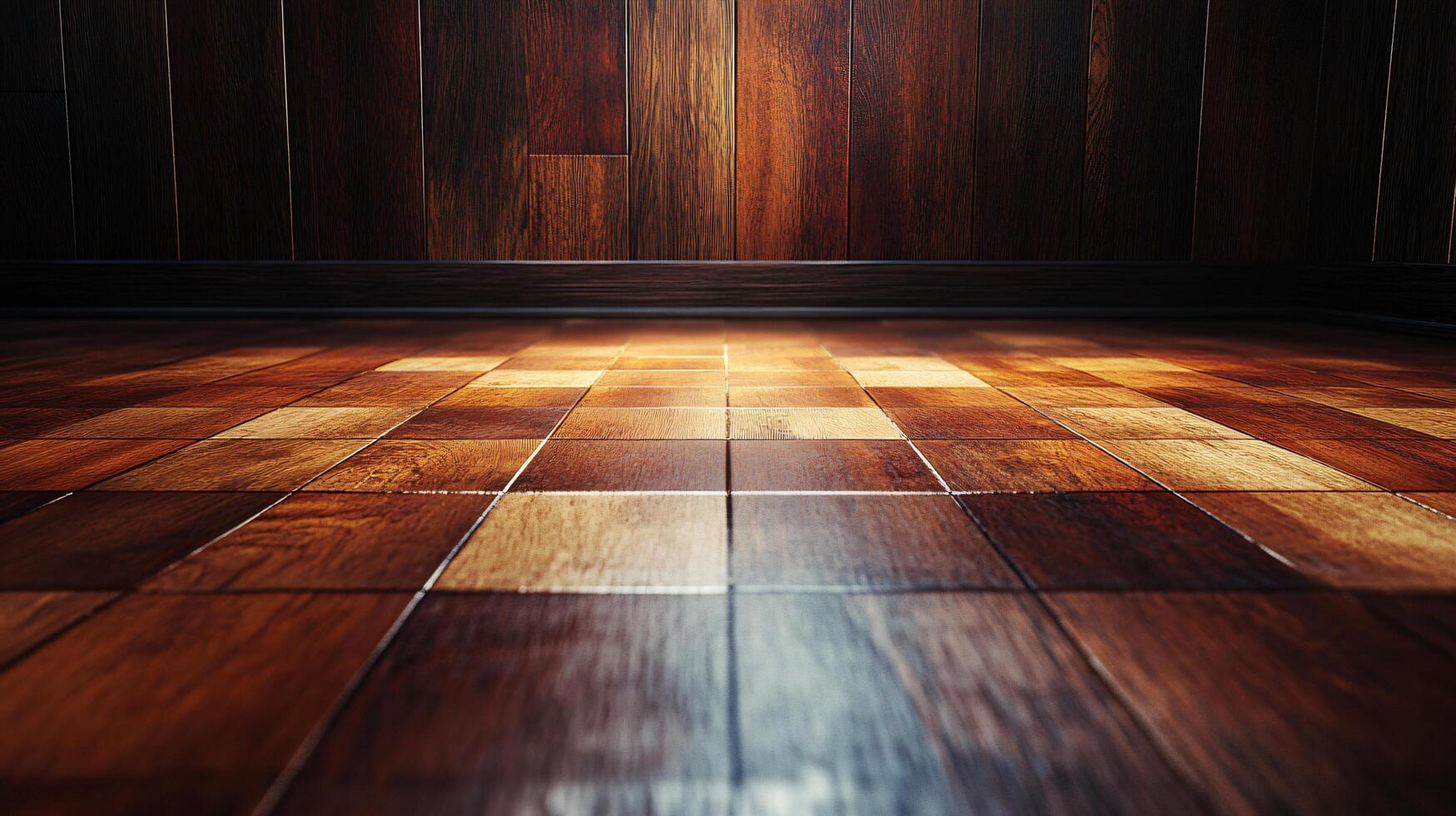 Wooden floor with a checkered pattern. The floor is empty and the room is bare photo
