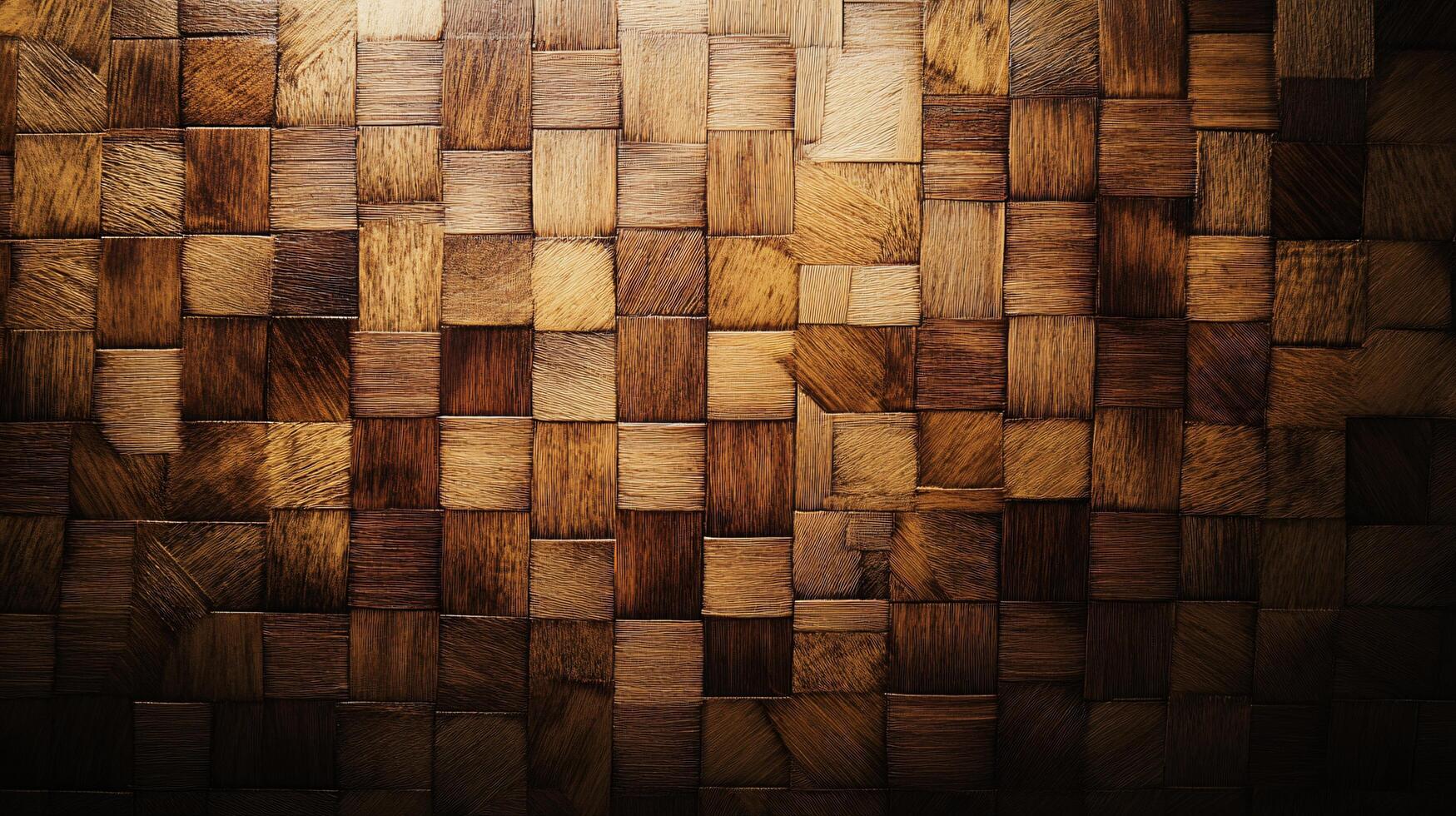 Wooden wall with a pattern of squares. The wall is made of wood and has a brown color photo