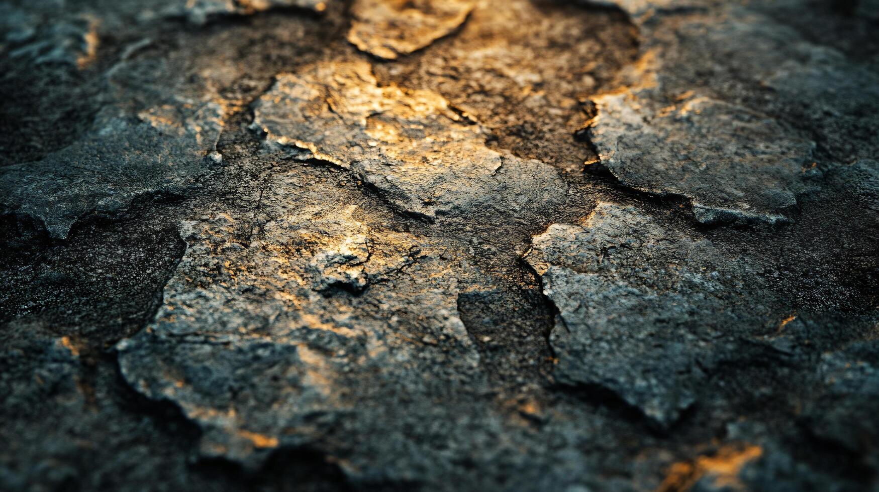 Close up of a rocky surface with a warm, golden glow. The texture of the rocks is rough and jagged, giving the impression of a harsh, unforgiving environment photo