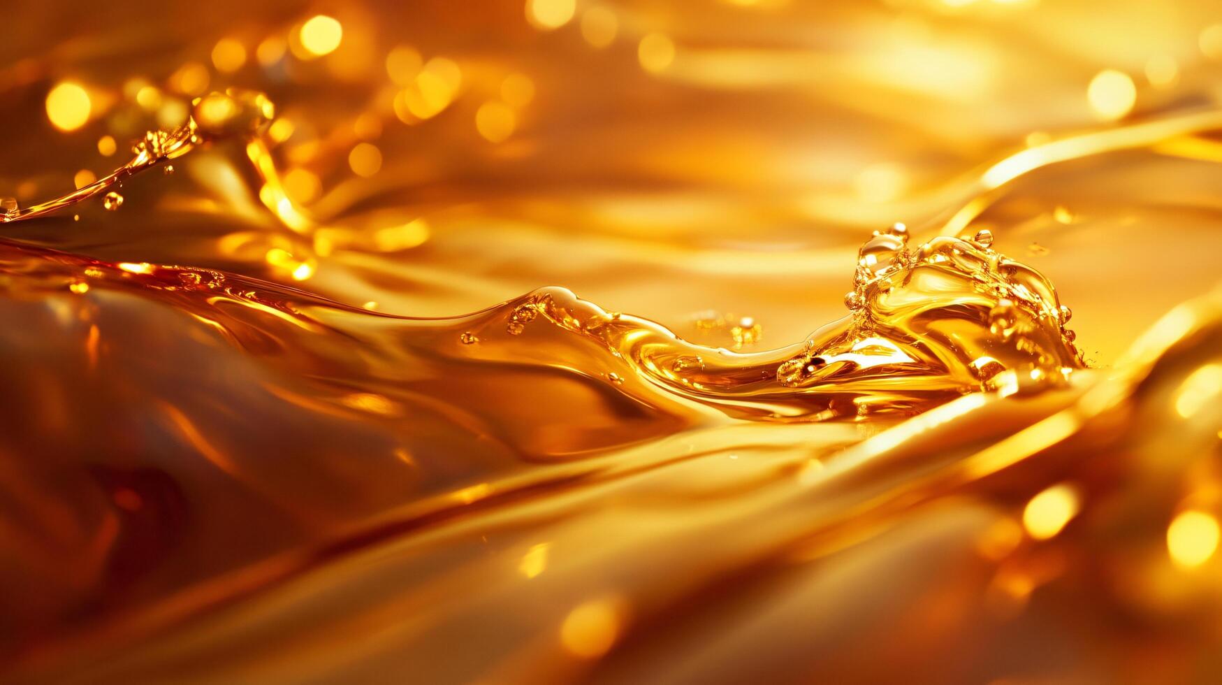 Splash of gold liquid on a surface. The liquid is flowing and creating a ripple effect. Concept of movement and fluidity photo
