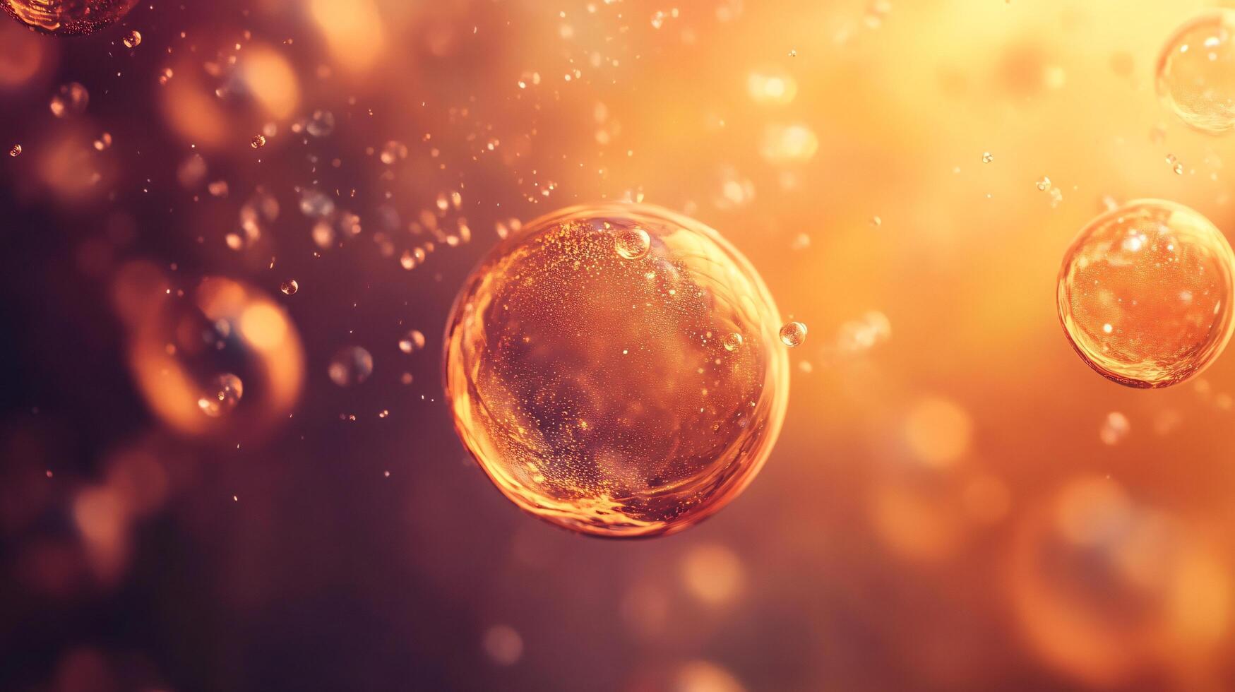 Close up of a bubble with a yellowish tint. The bubbles are floating in the air and the bubble is the main focus of the image photo