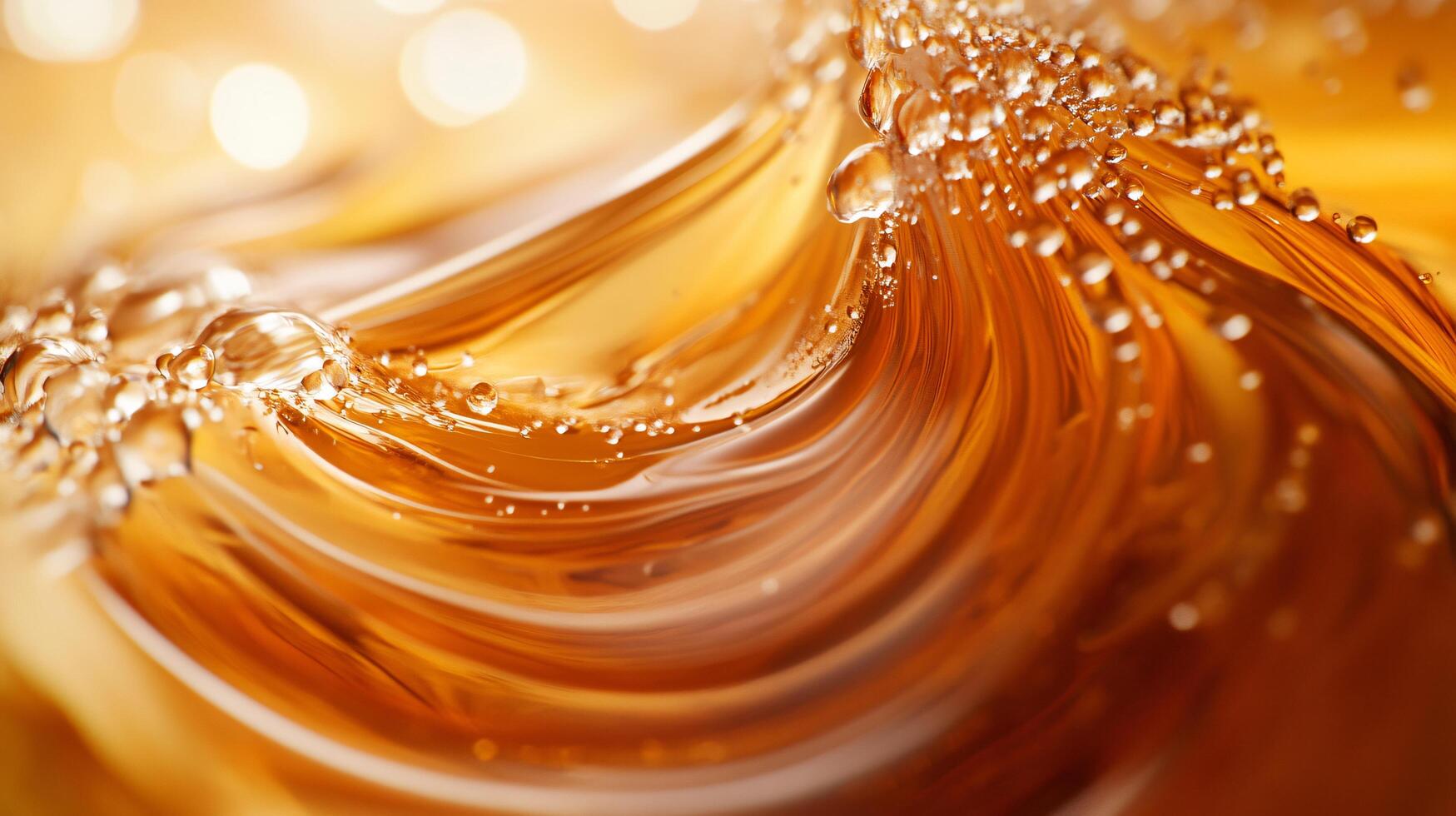 Swirl of liquid with bubbles in it. The bubbles are small and scattered throughout the liquid. The liquid appears to be a golden color photo