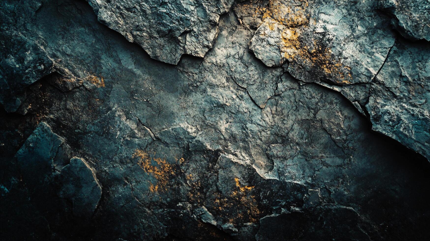 Rocky surface with a few specks of gold. The image is a close up of a rock with a few specks of gold photo