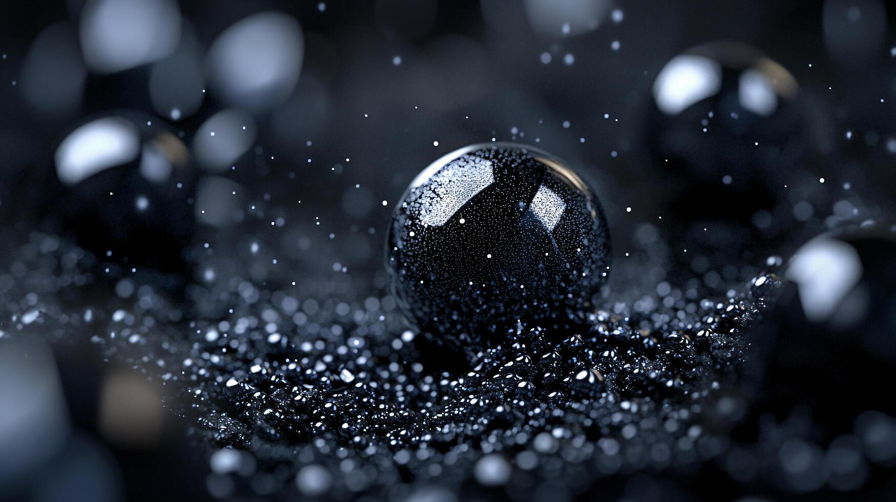 Black and white photo of a shiny, round object with a lot of glitter on it. The photo has a moody and mysterious feel to it, as the glitter seems to be falling from the object
