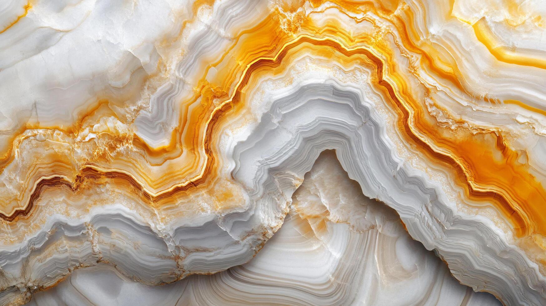 Large piece of white and orange stone with a wave pattern. The stone is very large and has a very interesting texture photo