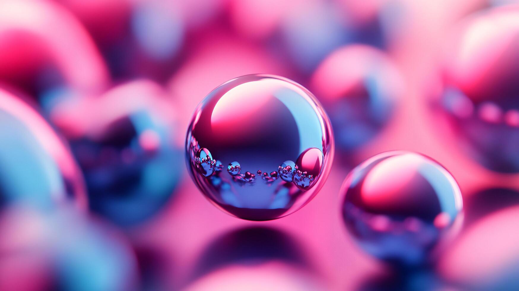 Close up of a bunch of shiny, colorful spheres. The spheres are all different sizes and colors, and they are arranged in a way that creates a sense of depth and movement. Scene is one of playfulness photo
