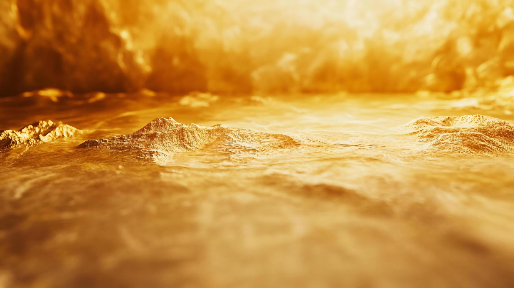 Yellow ocean with a rocky shoreline. The water is choppy and the sky is cloudy photo