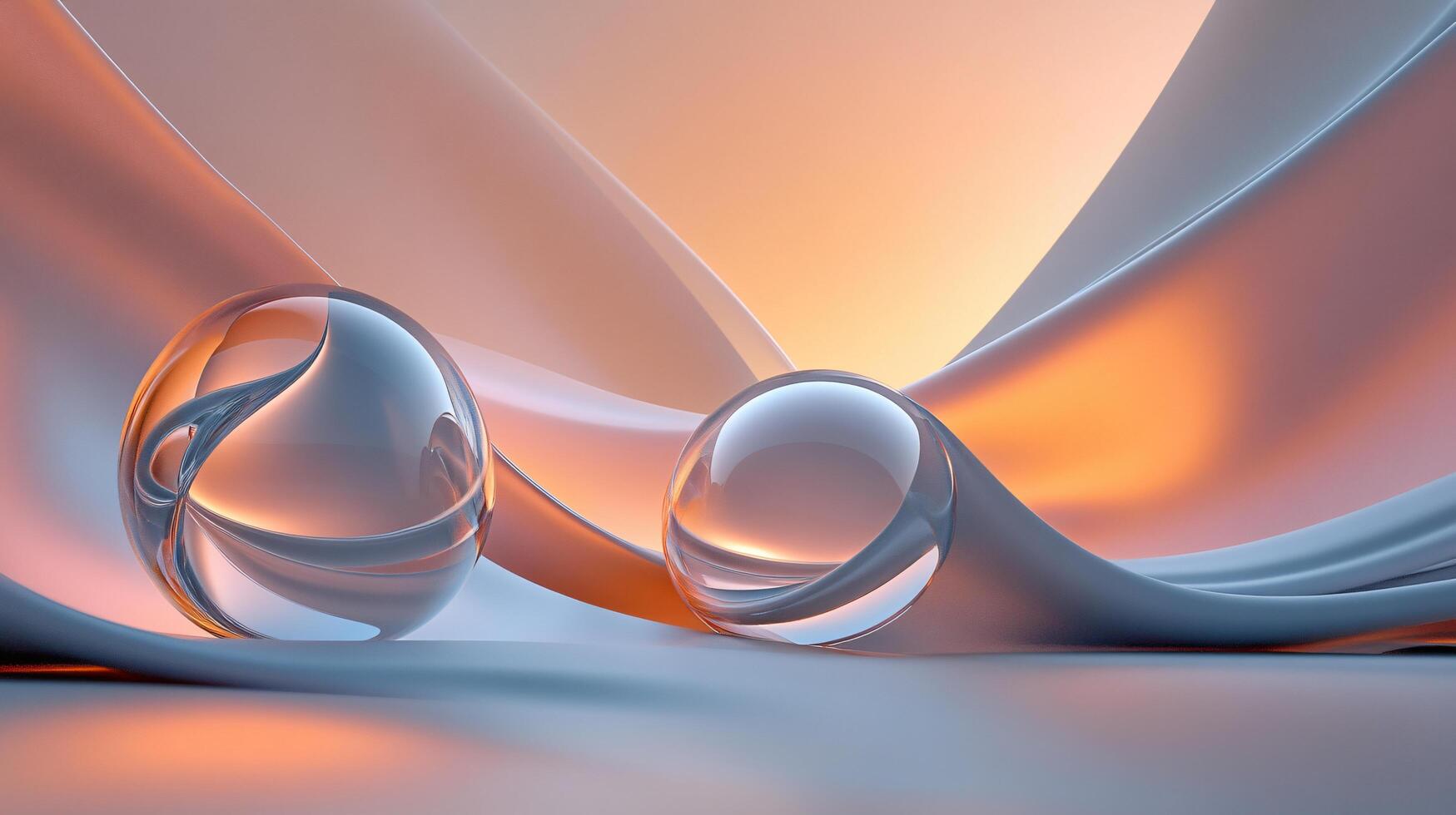 Two large, clear spheres on a white background. The spheres are positioned in a way that they appear to be floating in the air, creating a sense of weightlessness and ethereal beauty photo