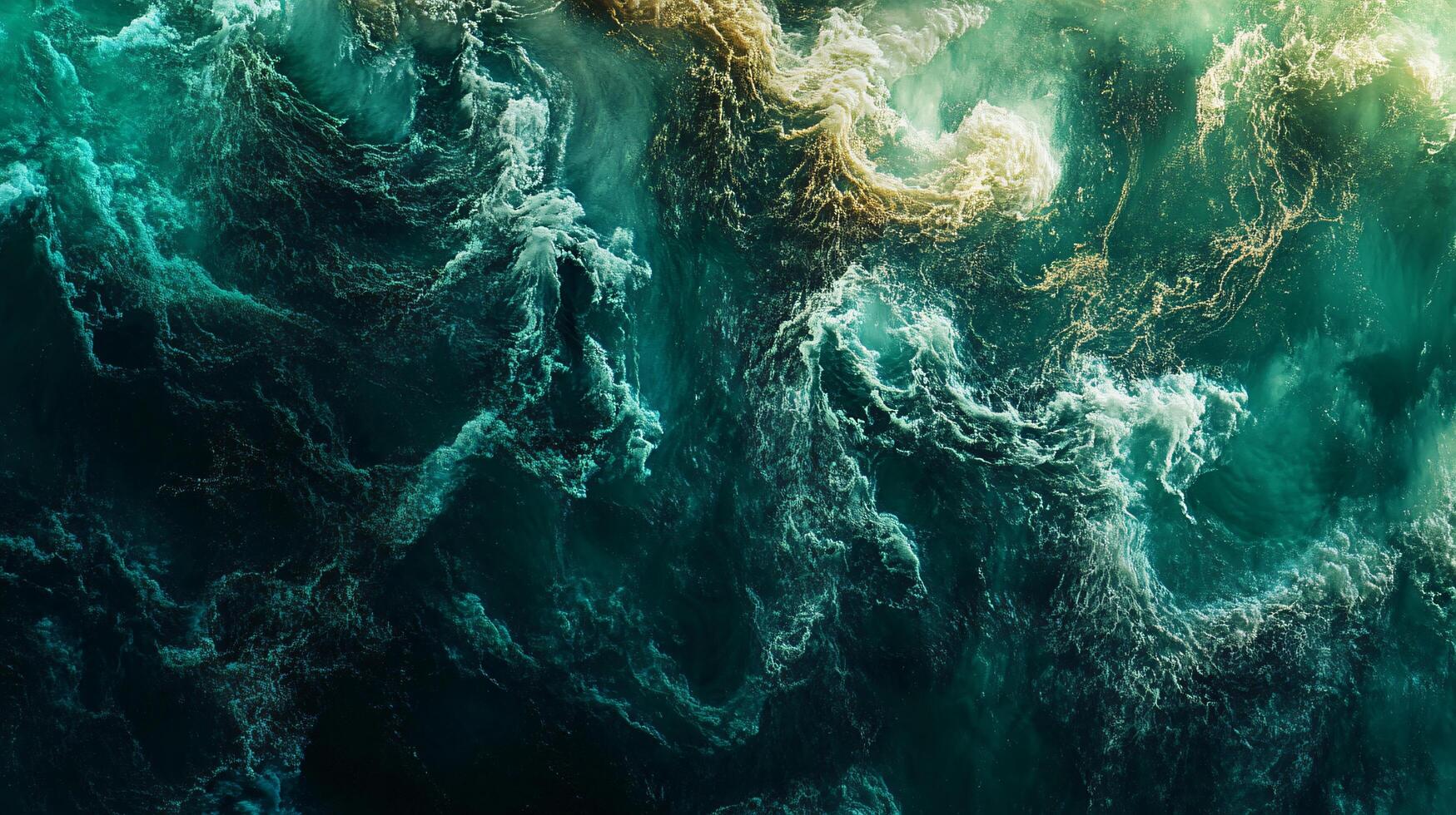 The image is of a body of water with a lot of bubbles and foam. The water appears to be green and the bubbles are scattered throughout the scene. Scene is calm and peaceful, as the bubbles photo