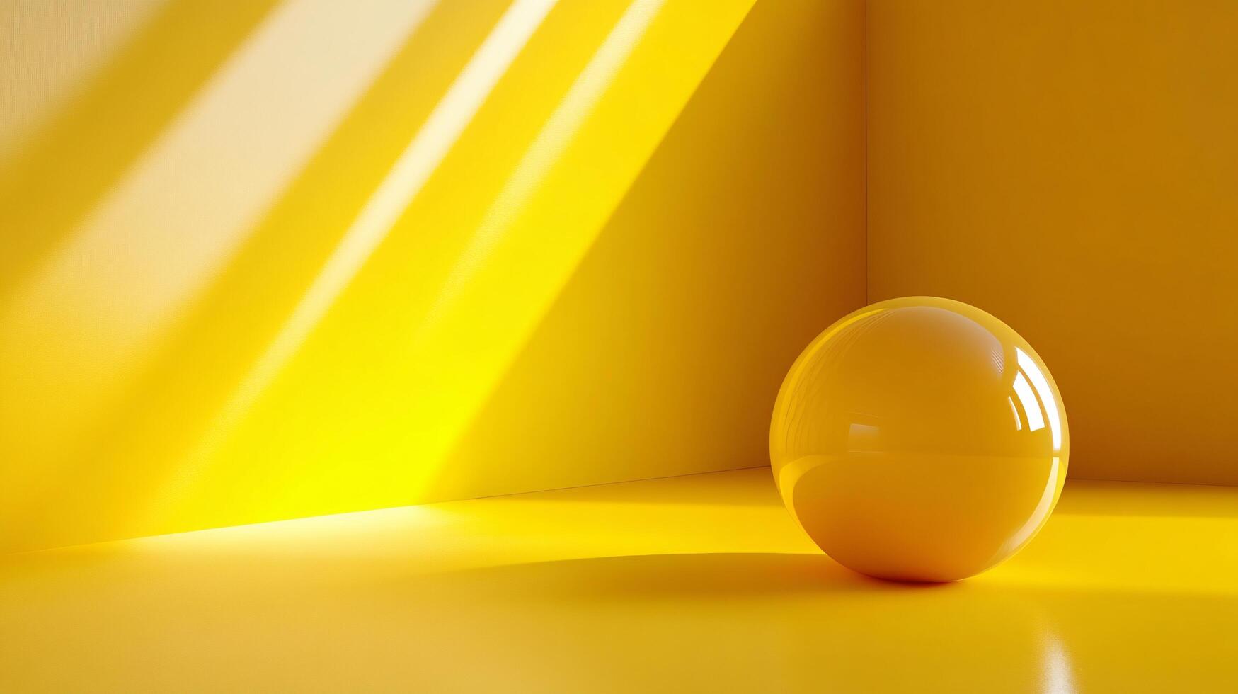Yellow ball is sitting on a yellow floor. The ball is the only object in the room photo