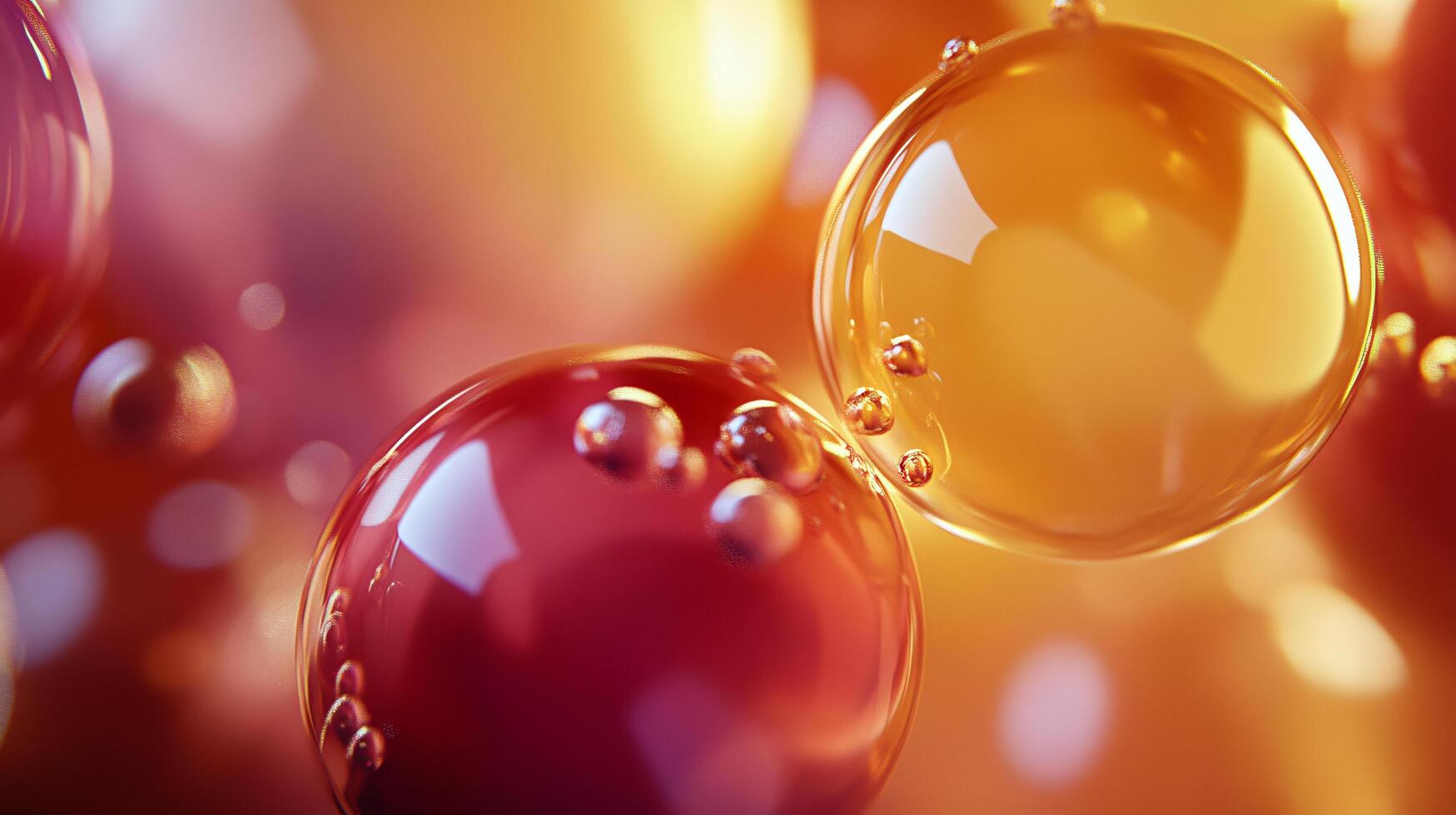 Close up of a bunch of bubbles with a red and orange background. The bubbles are of different sizes and are floating in the air. Concept of playfulness and lightheartedness photo