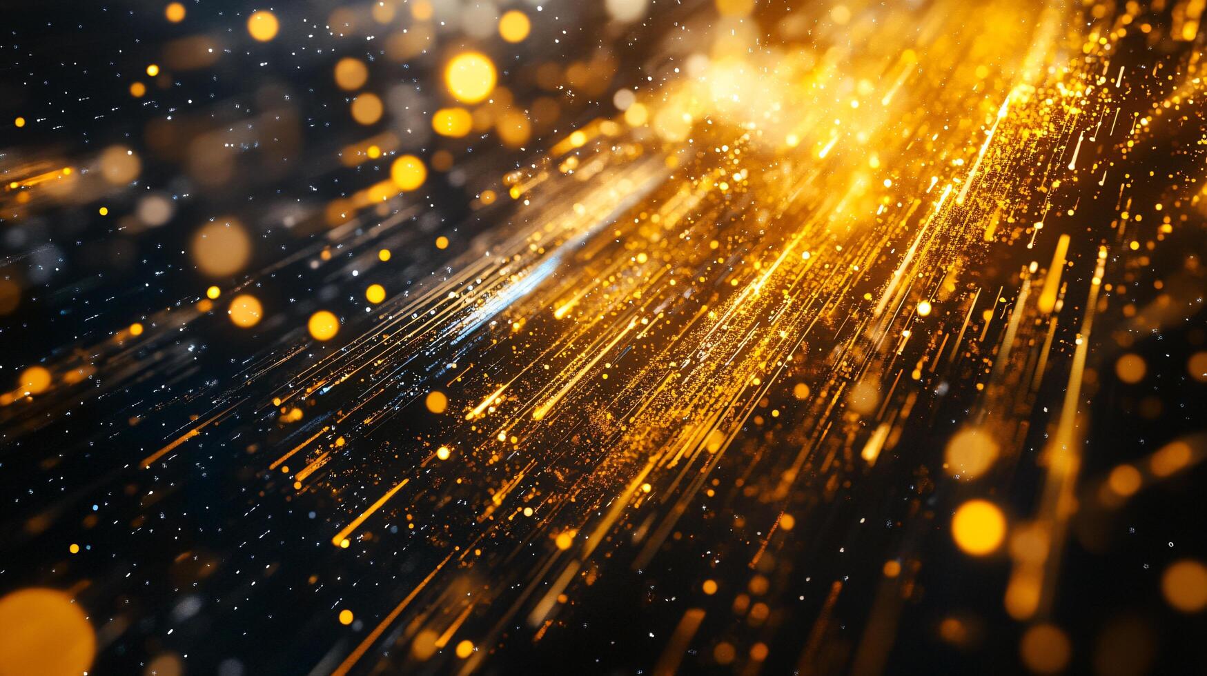 Bright yellow line of sparkles with a black background. The sparkles are scattered all over the image, creating a sense of movement and energy photo