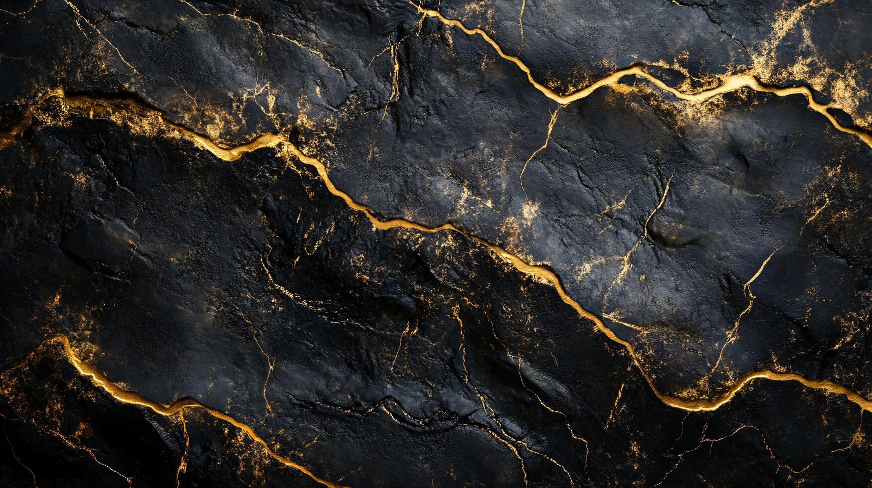 Black and gold stone wall with cracks and grooves. The wall is made of a material that is not very smooth, and it has a rough texture photo