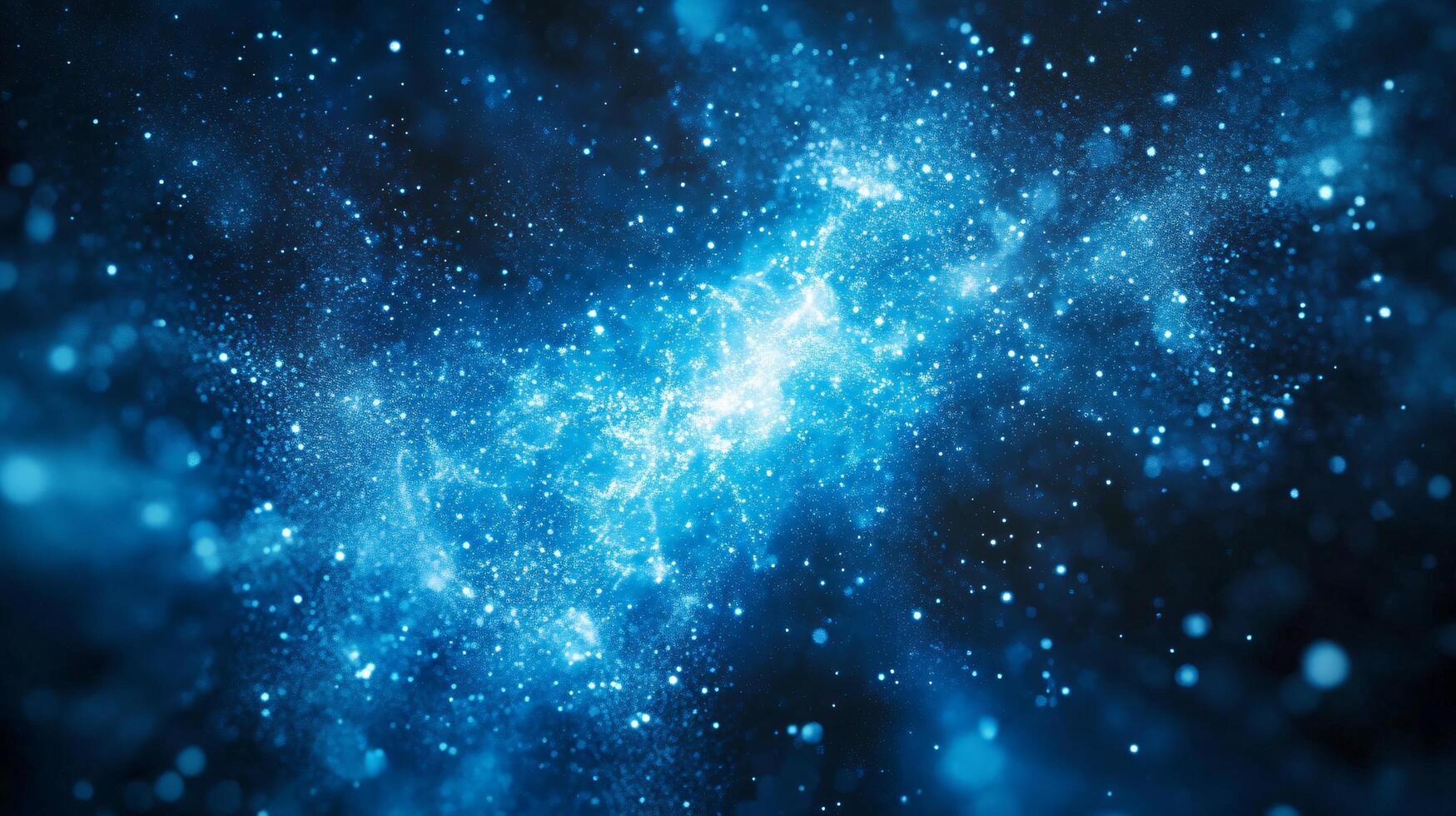 Blue galaxy with many stars and a blue background. The stars are scattered throughout the galaxy and appear to be twinkling. Scene is peaceful and serene, as if one were looking up at the night sky photo
