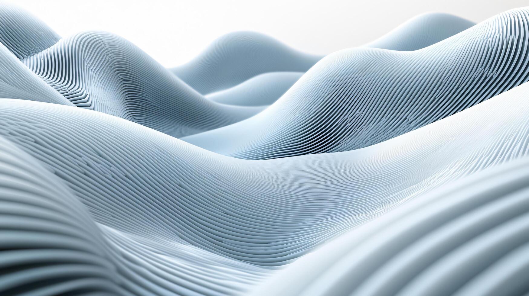 White and blue image of a mountain range with a blue sky. The image is a computer generated image and has a futuristic feel to it photo