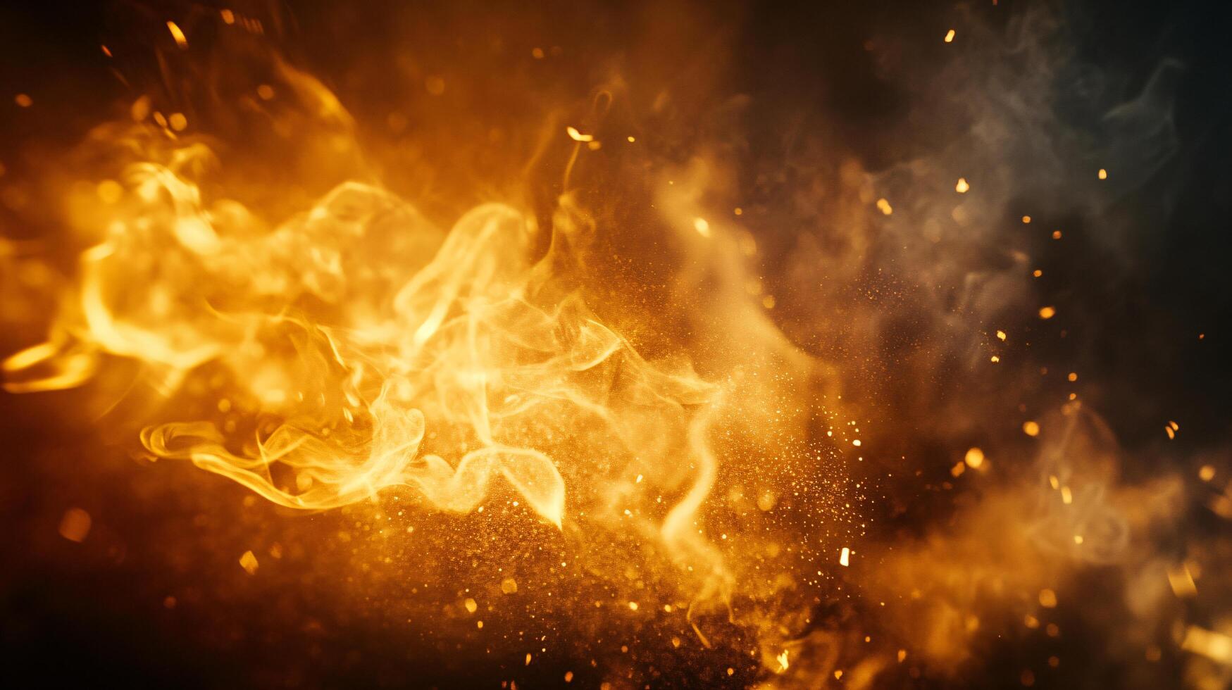 Close up of a fire with smoke and sparks. The fire is orange and the smoke is black. Scene is intense and dramatic photo