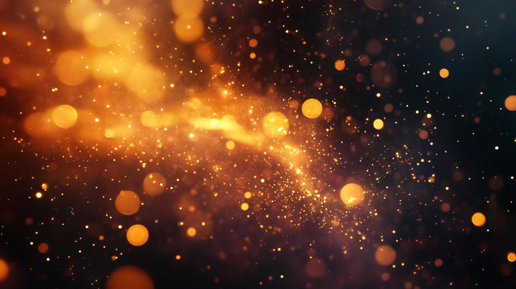 Bright orange background with many small gold circles. The circles are scattered throughout the image, creating a sense of movement and energy. Scene is lively and dynamic photo