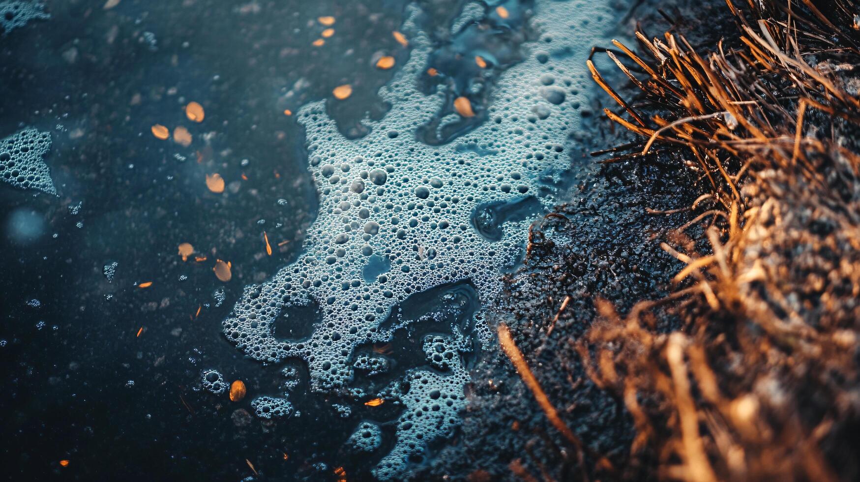 Body of water with a foam-like substance on the surface. The foam is in the shape of a dragon photo