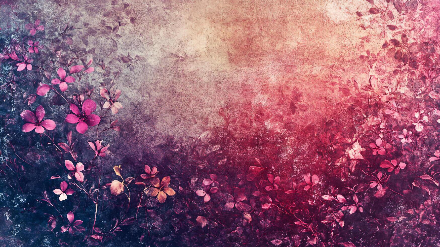 Blurry image of a field of flowers with pink and purple tones. The flowers are scattered throughout the field, with some in the foreground and others in the background photo